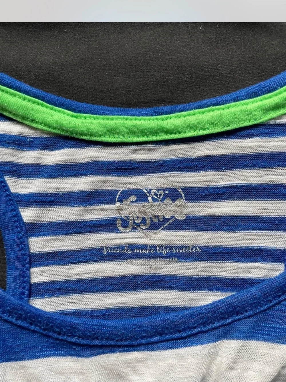 Justice Blue & White Striped Tank with Green Neck Trim